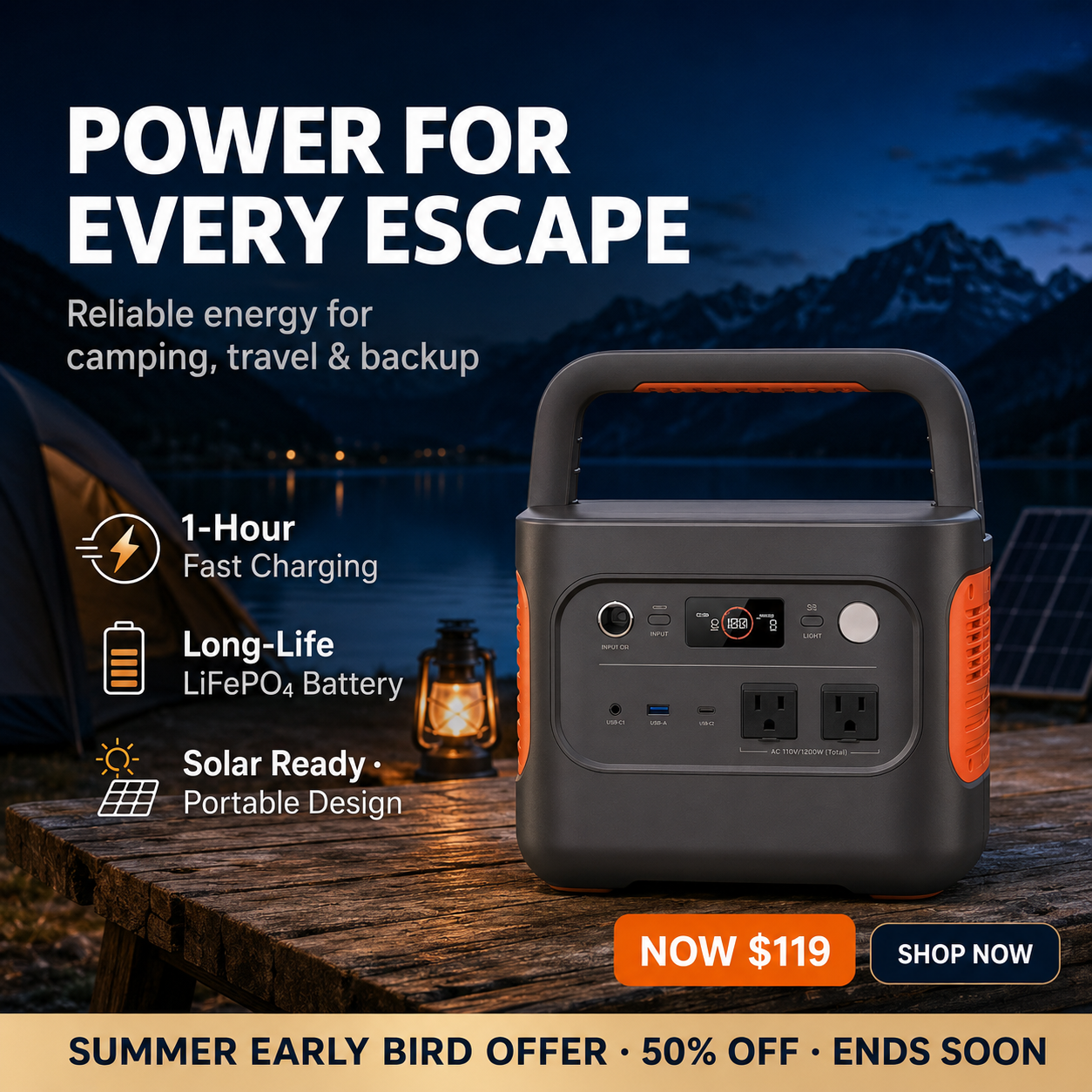 1070Wh Solar Generator Kit + FREE 200W Solar Panel (Limited BOGO)
